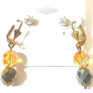 Vintage Crystal Cut Glass Bead Earrings plus Bonus Crystal Studs